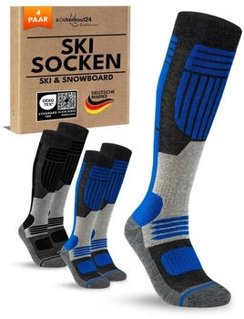 sockenkauf24 Merino Skisocken mit Polsterung Thermo Winter Kniestr&uuml;mpfe (70302T) schwarz/blau