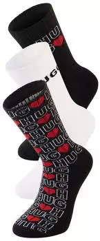 HUGO Dreierpack kurze Socken mit Logos Style 3P QS VALENTINE CC 50553206 Schwarz / Weiß