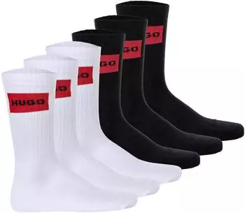 HUGO QS Rib Label CC Socken, 6er-Pack, gerippt schwarz/weiß