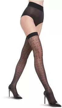 Wolford Dots transparente halterlose Strümpfe (28149) schwarz/schwarz