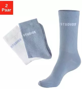 COPENHAGEN Tennissocken mit Streifendesign und Vollplüsch hellblau/off white