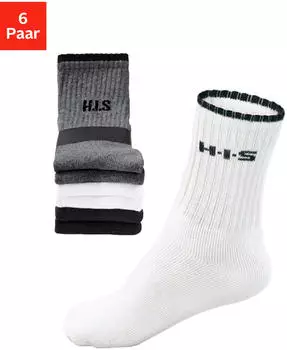 H.I.S Jeans Sportsocken mit Frottee & verst&auml;rkten Belastungszonen 2x wei&szlig;/2x schwarz/2x grau meliert