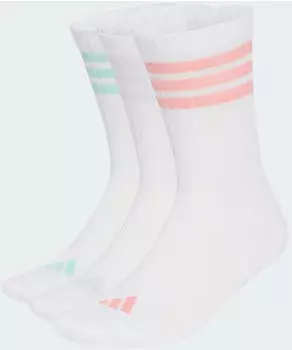 Adidas 3 Stripes Essentials Cushioned Crew Socks (KQ6776) white/semi frozen turbo/clear mint/frozen purple
