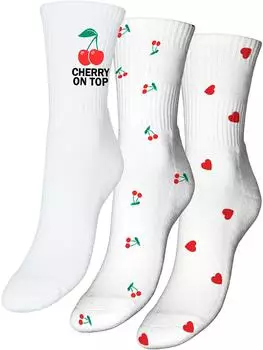 Vero Moda VMMEL Detail Socken 3er-Pack (10326816) snow wei&szlig;/cherry on top/aop cherry/aop hearts