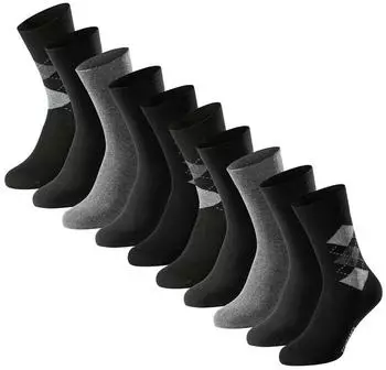 Schiesser Bluebird Socken 10er Pack Baumwoll-Mix (TB_18327-10P-911) schwarz/raute