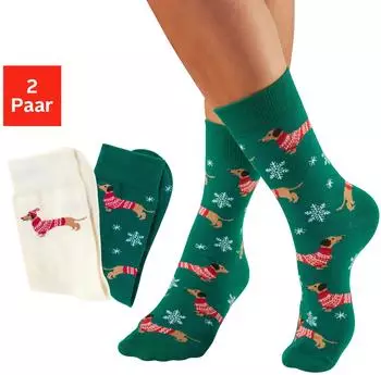 Lascana Weihnachtssocken mit Dackelmotiven 3-Paar (71184246) mehrfarbig