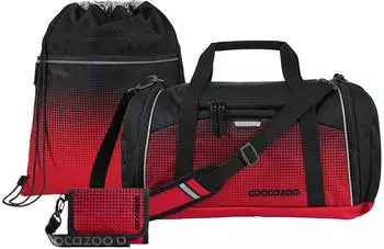 Coocazoo Blazing Fire Zubeh&ouml;r-Set 3-tlg., Sporttasche 20l, Turnbeutel 10l & Geldb&ouml;rse, rot/schwarz (00232759)