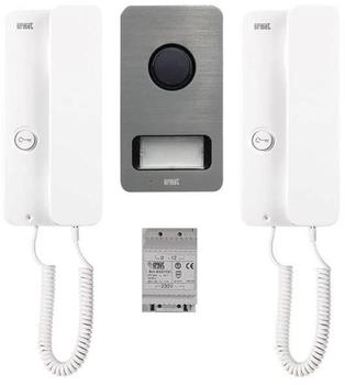 Grothe Türsprechanlage Komplett-Set mit 1 Außenstation + 2 Haustelefone + Netzteil, Silber/Weiß (1122/602)