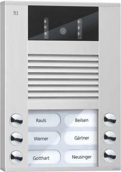 TCS Video-Außenstation mit 130-Grad-Kamera, 6 Tasten, Aufputz, silber (AVE14063-0010)