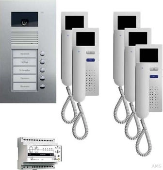 TCS PVU1650-0010 video:pack UP für 5 Wohneinheiten mit Außenstation AVU 5 Klingeltasten + 5x Video Türtelefon IVH3222 + Steuergerät VBVS05
