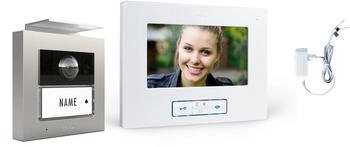 M-E Modern Electronics M-E 1-Familienhaus Set RFID ALU Außenstation Alu Silber & 7 Innenstation weiß (41470)