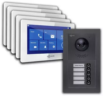 Goliath Basic Line Aufputz Full HD Video-T&uuml;rsprechanlage 5-Familien 7" Monitor Wei&szlig;/Anthrazit 2-Draht