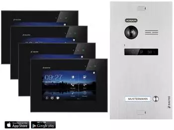 Balter EVO Video-Türsprechanlage 4x 7" Monitor, WLAN, 150°, silber/schwarz (EVO-SL-BL-1FAM-4M-WIFI)