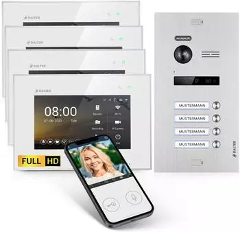 Balter EVO-HD Video-T&uuml;rsprechanlage 4-Familienhaus, 4x 7" Monitor, Full-HD-Kamera, WLAN (EVO-HD-WIFI-4FAM-4M)