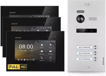 Balter EVO HD Video-T&uuml;rsprechanlage 3-Familienhaus, 3x 7" Monitor, Full HD, 175&deg; (EVO-HD-SL-BL-3FAM-3M)