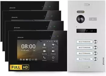 Balter EVO-HD Video-T&uuml;rsprechanlage 4-Familienhaus, 4x 7" Monitor, Full HD, 2-Draht (EVO-HD-SL-BL-4FAM-4M)