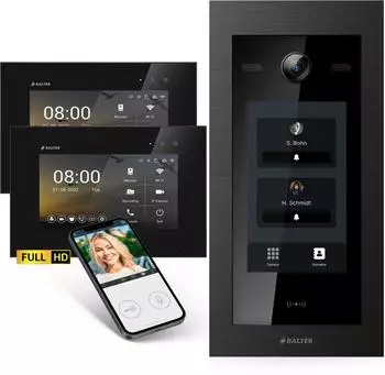 Balter EVO HD Touch T&uuml;rsprechanlage 2-Familienhaus, 2x 7" Monitor, Full HD, RFID (EVO-HD-BLACK-TOUCH-7-2M-BL-WIFI)