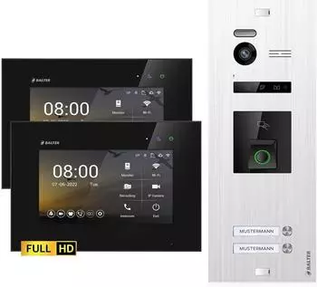 Balter EVO HD Video-T&uuml;rsprechanlage mit Fingerprint & RFID, 2x 7" Monitor, 2-Familienhaus