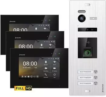 Balter EVO HD Video-T&uuml;rsprechanlage Fingerprint & RFID, 3-Familienhaus, 3x 7" Monitor (EVO-HD-FN-SL-BL-3FAM-3M)