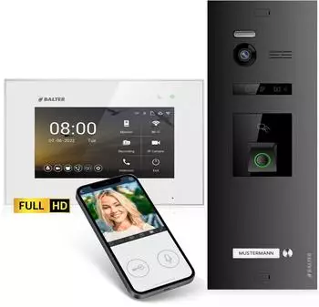 Balter EVO HD Video-T&uuml;rsprechanlage 1080p, Fingerprint, RFID, 7-Zoll-Monitor, 1 Familienhaus (EVO-HD-WIFI-FN-BL-WH-1FAM-1M)