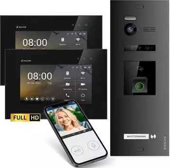 Balter EVO HD Fingerprint Video-T&uuml;rsprechanlage 1080p, 2x 7" Monitor, RFID (EVO-HD-WIFI-FN-BL-1FAM-2M)