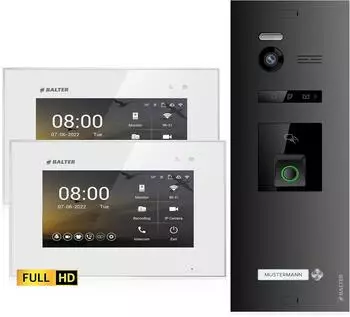 Balter EVO HD Fingerprint Video-T&uuml;rsprechanlage RFID, 2x 7" Monitor (EVO-HD-FN-BL-WH-1FAM-2M)