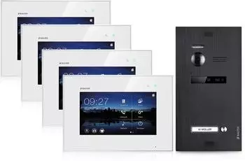 Balter EVO Video-T&uuml;rsprechanlage 4-Familienhaus, 4x 7" Monitor, 2-Draht, 150&deg; (EVO-BLACK-4FAM-4M)