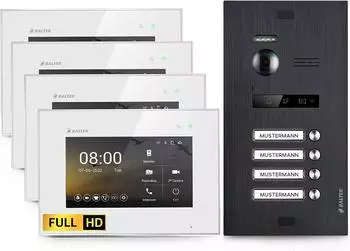 Balter EVO-HD Video-T&uuml;rsprechanlage 4-Familienhaus, 4x 7" Monitor, Full HD, 2-Draht (EVO-HD-BLACK-4FAM-4M)