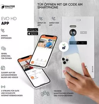 Balter EVO-HD Video-T&uuml;rsprechanlage Full HD, 4x 7" Monitor, App, Einfamilienhaus (EVO-HD)