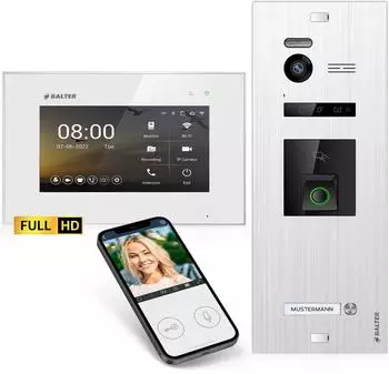 Balter EVO HD Fingerprint Video-T&uuml;rsprechanlage 1080p, RFID, WLAN, 1x 7" Monitor (EVO-HD-WIFI-FN-SL-WH-1FAM-1M)