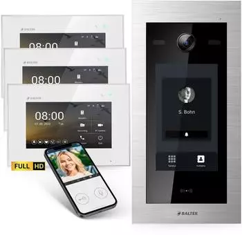 Balter EVO-HD Touch Video-T&uuml;rsprechanlage 7" Full HD, 2-Draht, RFID, 3 Monitore (EVO-HD-TOUCH-7-2M-WH-1WIFI)