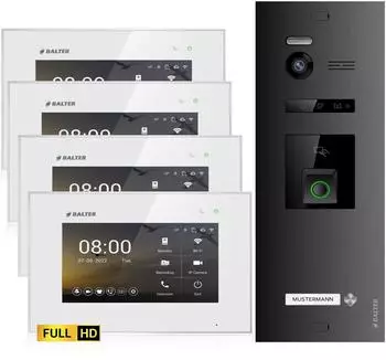 Balter EVO HD Fingerprint Video-Türsprechanlage 1-Familienhaus, 4x Monitor (EVO-HD-FN-BL-WH-1FAM-4M)