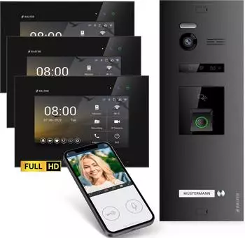 Balter EVO HD Fingerprint Video-T&uuml;rsprechanlage 1080p, 3 Monitore, RFID (EVO-HD-WIFI-FN-BL-1FAM-3M)
