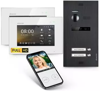 Balter EVO HD Video-T&uuml;rsprechanlage 2-Familienhaus, 2x 7" Monitor, WLAN, schwarz (EVO-HD-WIFI-BLACK-2FAM-2M)