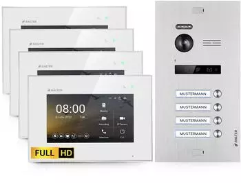 Balter EVO-HD Video-T&uuml;rsprechanlage 4-Familienhaus, 4x 7" Monitor, Full HD, 2-Draht Bus (EVO-HD-4FAM-4M)