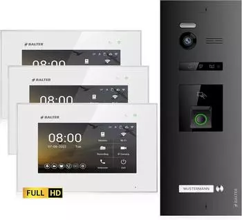 Balter EVO HD Fingerprint Video-Türsprechanlage 1-Familienhaus, 3 Monitore (EVO-HD-FN-BL-WH-1FAM-3M)