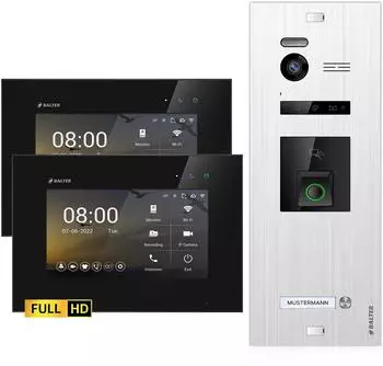 Balter EVO HD Video-T&uuml;rsprechanlage mit Fingerprint & RFID, 2x Monitor (EVO-HD-FN-SL-BL-1FAM-2M)
