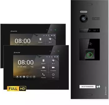 Balter EVO HD Fingerprint Video-T&uuml;rsprechanlage 1080p, 2x Monitor, schwarz (EVO-HD-FN-BL-1FAM-2M)