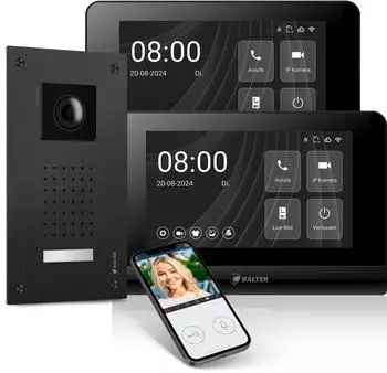 Balter Entri L Video-T&uuml;rsprechanlage 2x 7-Zoll HD-Monitor Full HD Kamera 2-Draht, schwarz (ENTRI-L-SET-BLACK-2M)