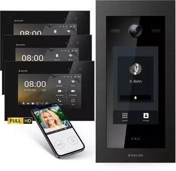 Balter EVO-HD Videot&uuml;rsprechanlage 3x 7" Touchscreen Full HD, 2-Draht, schwarz (EVO-HD-BLACK-TOUCH-7-3M-BL-1WIFI)
