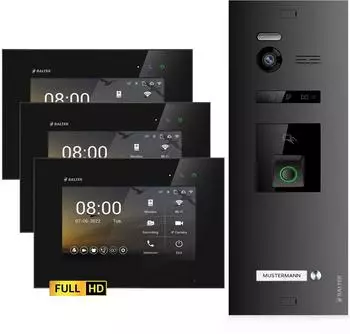 Balter EVO HD Fingerprint Video-Türsprechanlage 1080p, RFID, 3x Monitor (EVO-HD-FN-BL-1FAM-3M)