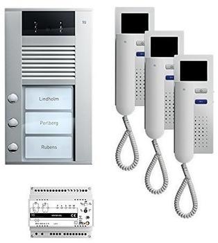 TCS PVE1530-0010 video:pack AP für 3 Wohneinheiten mit Außenstation AVD 3 Klingeltasten + 3x Video Türtelefon IVH3222 + Steuergerät VBVS05