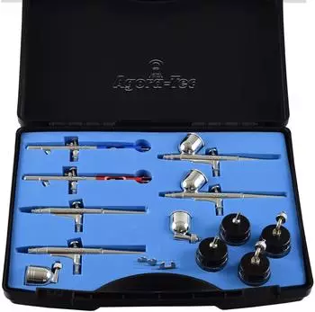 Agora-Tec AT-AS-01 Airbrush-Pistolen-Set Double Action, 6 Pistolen, 4 Düsengrößen (AT 012 002 004)