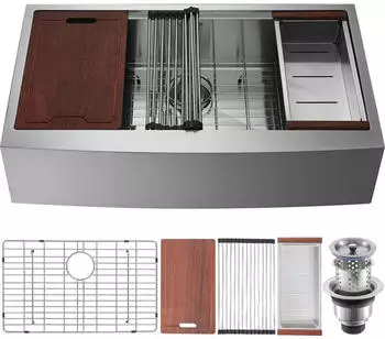 VEVOR Uimoso Bauernhaus-Einbauk&uuml;chensp&uuml;le Einzelbecken 304-Edelstahl 838,2x558,8x228,6mm (TXHW332209RS1)