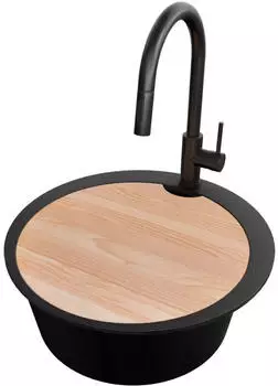 Primagran Pisa Max Runde Granitsp&uuml;le 1 Becken, Schwarz, 53x53cm (MA5-N-20)