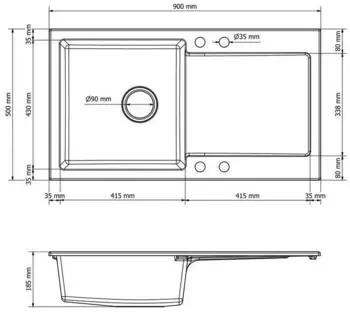 Faizee Möbel Granitspüle 90x50m Grau