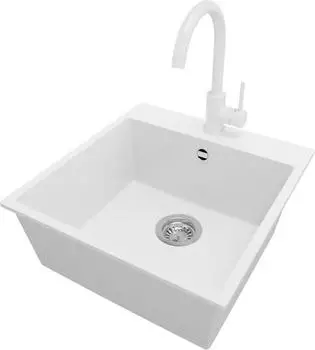 Primagran Riga Granitsp&uuml;le 1 Becken 48x50cm mit K&uuml;chenarmatur 32x20cm, Wei&szlig; (MY5-N-9)