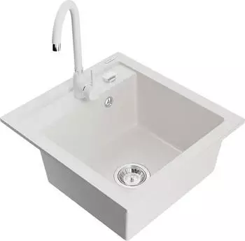 Mexen Vito Granit-Spüle 1-Becken mit Küchenarmatur Telma, Weiß (6503-20-670200-20)