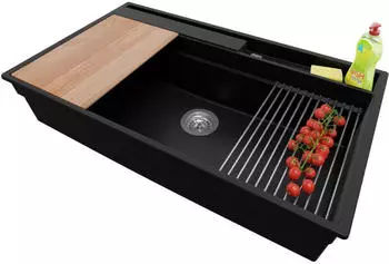 Primagran Oslo Pocket Granitsp&uuml;le 1 Becken 88x53cm, Schwarz (S289)