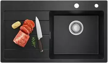 Cecipa K&uuml;chensp&uuml;le 78x45cm Granit mit Abtropffl&auml;che, Schwarz (12080BECE)